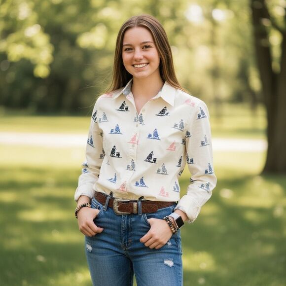 Wrangler Barrel Racer Button Front Long Sleeve Shirt Medium - Picture 1 of 6